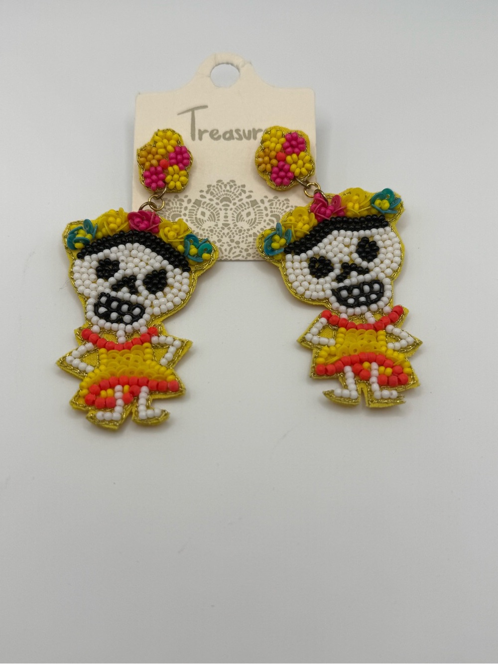 Beaded Skeleton Day of the Dead Earrings - Yellow